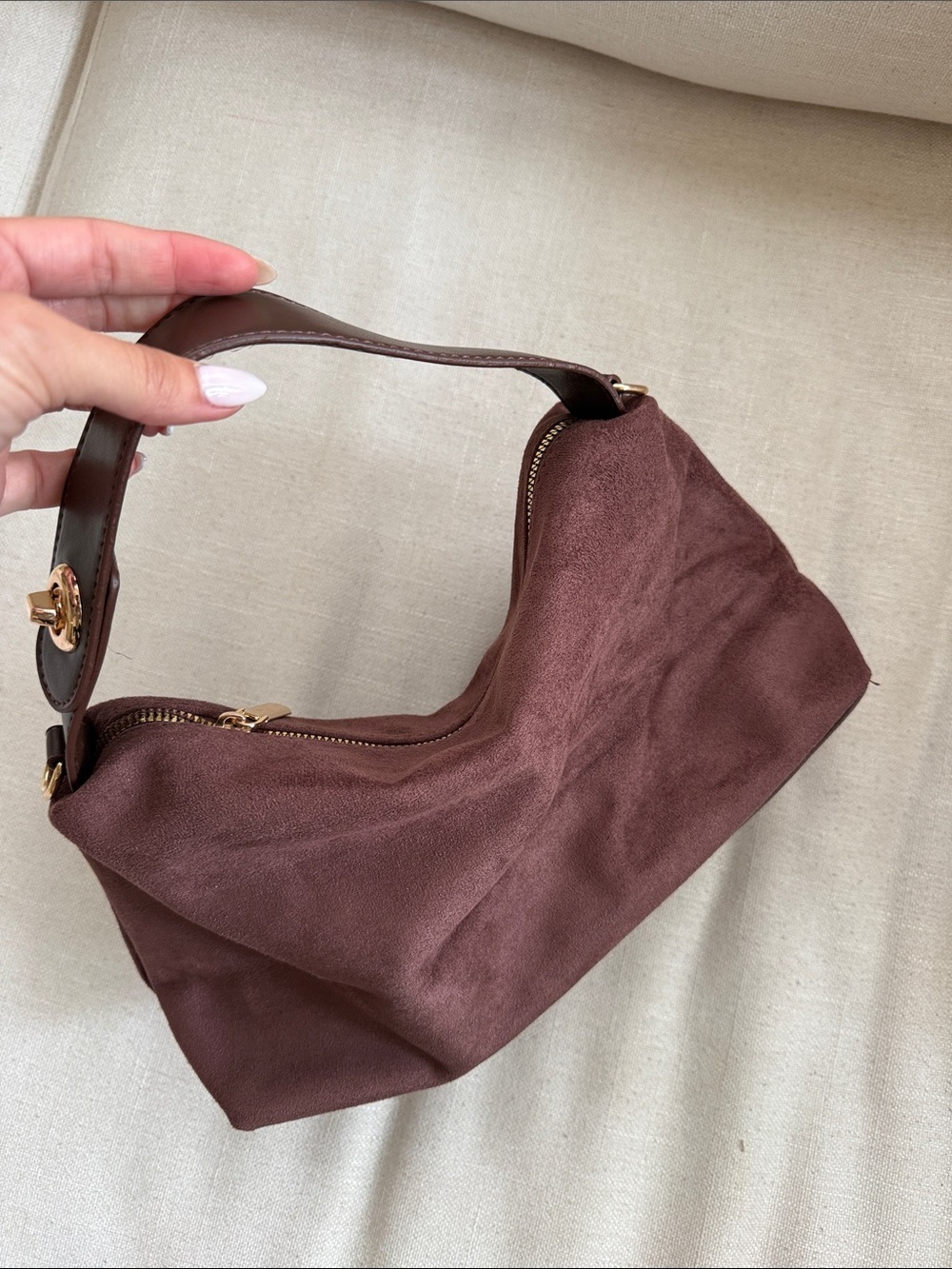 Women's Brown Faux Suede Hobo Bag - Classic Shoulder Style - Picture 10 of 12